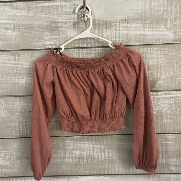 Divided Off the Shoulder Long Sleeve Rose Top (Size XS) - Picture 2 of 4